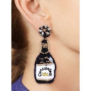 Champagne bottle earrings black beaded sequins